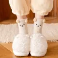 Winter thick plush cute animal cartoon coral fleece mid-tube socks, beige color variant. - One Size / Beige