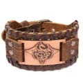 Brazalete de Cuero Ancho Vintage Punk Vikingo Dragón Pulsera Retro Joyas para Hombres Mujeres - Cuero Marrón + Cobre Antiguo