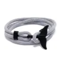 Grey woven rope bracelet with a black whale tail clasp, perfect nautical couple jewelry gift. - Gray