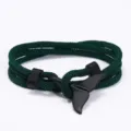Green woven Milanese rope bracelet with black whale tail clasp marine ocean style - Dark Green
