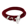Red Braided Rope Whale Tail Bracelet Nautical Style Multilayer Wrap Wristband Jewelry - Burgundy