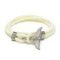 White woven Milanese cord bracelet featuring a silver metal whale tail clasp and stylish links. - Light Blue