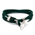 Green woven cord bracelet with silver whale tail charm ocean style couple accessory - Dark Green & Silver