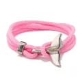 Pink braided rope bracelet with silver whale tail charm ocean style couple jewelry gift for women - Pink & Silver
