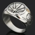 Anillo de hombre de acero de titanio hoja de cannabis estilo punk rock biker joya - Talla 8 / Color acero
