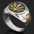 Anillo hombre vintage de acero titanio hoja de cannabis sello estilo punk rock motero joya - Talla 8 / Amarillo