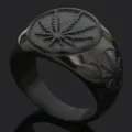 Anillo de sello de acero inoxidable negro con hoja de cannabis para hombre punk - Talla 8 / Negro