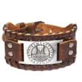 Hombres vintage Vikingo martillo de Thor ancho pulsera de cuero runas totems joyería - Cuero Marrón Plata Antiguo