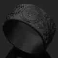 Ανδρικό vintage δαχτυλίδι με πρόσωπο ήλιου από ανοξείδωτο ατσάλι γοτθικό punk κόσμημα - Μέγεθος 8 / Μαύρο
