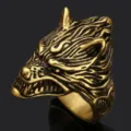 Anillo de Lobo Vikingo Dorado Hombre Retro Acero Inoxidable Joya Animal Nórdica - Talla 8 / Dorado