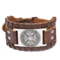 Pulsera de cuero ancho para hombre nudo de cruz irlandesa de aleación joya trenzada vintage - Marrón + Plata Antigua