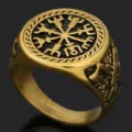 Anillo de hombre vintage runa vikinga de acero inoxidable color oro talisman nordico - Talla 8 / Dorado