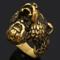 Anillo de acero de titanio con cabeza de bestia para hombre dorado vintage punk - Talla 8 / Dorado