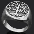 Anillo del Árbol de la Vida vintage para hombre, joya de acero inoxidable estilo vikingo. - Talla 8 / Color acero