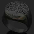 Anillo de árbol de la vida de acero de titanio vintage para hombre joya moto negro - Talla 8 / Negro