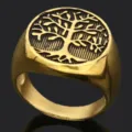 Anillo hombre vintage acero inoxidable árbol de vida vikingo oro runa nórdica SKU item. - Talla 8 / Dorado