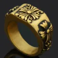 Anillo hombre vintage oro floral tallado retro acero inoxidable joya biker chic. - Talla 8 / Dorado