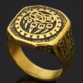 Anillo hombre vintage oro de acero inoxidable con diseño grabado pata de oso moda - Talla 8 / Dorado