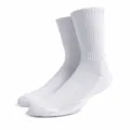 Thick cushion white crew socks for men and women, athletic terry sole running basketball socks. - Unisex One Size 37-46 / Terry Bottom Long Tube / White