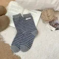Women's minimalist striped wool mid-tube socks with cute egg label cozy winter daily wear - One Size / Dark Gray