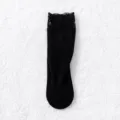 Schwarze kationische Spitzen-Langsocken mit Thermo-Fleece-Futter, warme Winter-Kniestrümpfe. - Einheitsgröße / Schwarz