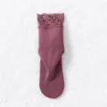 Thickened thermal long socks for women with delicate lace cuffs, warm fleece lined winter socks. - One Size / Rose Red