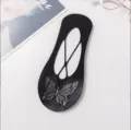 Damen Sommer schwarze Spitzen Bootssocken rutschfeste flache unsichtbare Socken - Rutschfester Träger / Einheitsgröße / Schwarz
