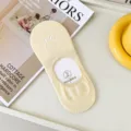 Damen Sommer dünne flache unsichtbare Bootssocken süße Kaninchen Bestickung rutschfeste Socken - Einheitsgröße / Gelb