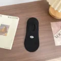 Cotton low cut boat socks for women spring summer non slip cute dog embroidery invisible socks - One Size / Black