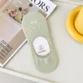Summer thin low cut invisible boat socks for women with cute rabbit embroidery and grip. - One Size / Light Green