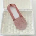 Women's pink lace invisible boat socks, summer thin breathable mesh non-slip low cut socks. - Red