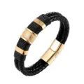 Herren doppelt geflochtenes Lederarmband mit Edelstahl Magnetverschluss und goldenen Details. - Gold & Schwarzes Leder