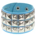 Pulsera de cuero punk rock azul claro con tres filas de brillantes remaches metálicos. - Azul cielo, 3 filas