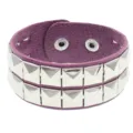 Pulsera de cuero morado estilo punk con doble hilera de tachuelas cuadradas plateadas y botones. - Violeta, 2 filas