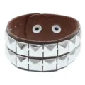 Brazalete de cuero marrón estilo punk con doble fila de remaches cuadrados metálicos, pulsera rock. - Marrón oscuro, 2 filas