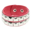 Pulsera de cuero punk rosa con doble fila de remaches cuadrados plateados, joyería de calle. - Rosa fucsia, 2 filas