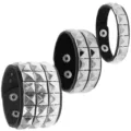 Pulsera de cuero con tachuelas punk, juego de brazaletes apilables con pirámides de metal. - Juego de 3