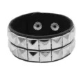 Pulsera de cuero negro punk con doble fila remaches cuadrados estilo gotico rock - Negro, 2 filas