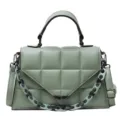 Green quilted small square handbag with chunky chain, stylish top-handle shoulder bag variant. - Green