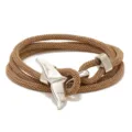 Gewebtes braunes Seil Armband mit silbernem Walflosse Verschluss im maritimen Design. - Khaki und Silberner Walschwanz