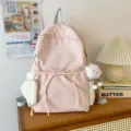 Mochila rosa de lona para mujer, bonita bolsa escolar con lazo y colgante de nube diario - Bolso Simple Pequeño / Rosa