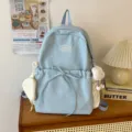 Mochila escolar bonita azul claro para mujer, estilo coreano informal de gran capacidad con lazo. - Bolso Simple Pequeño / Azul
