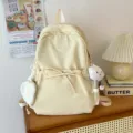 Mochila escolar de estudiante de color sólido de gran capacidad para mujer viaje diario casual top - Bolso Simple Pequeño / Amarillo