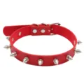 Gargantilla de cuero PU rojo con tachuelas metálicas, joyería de estilo rock punk gótico. - Rojo