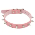 Gargantilla punk de cuero PU rosa con tachuelas metálicas, estilo rock gótico detalle. - Rosa