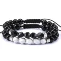 Conjunto de pulseras de pareja hechas a mano ajustables con cuentas de piedra natural. - Estilo 1