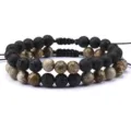 Pulsera de pareja ajustable con cuentas de piedra natural, joyería hecha a mano chic. - Estilo 2