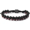 Pulsera de pareja tejida a mano con piedras de lava negras y piedras naturales rojas. - Estilo 7