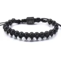 Pulsera de cuentas de piedra negra y blanca de doble hilera con cordón ajustable. - Estilo 8