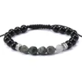 Pulsera ajustable trenzada a mano de piedra ojo de tigre natural con cuentas negras y metal. - Estilo 11